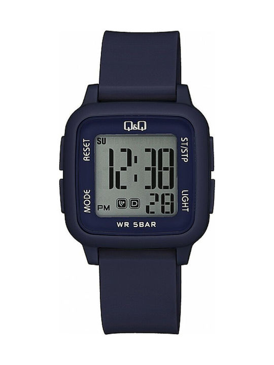 Q&Q Digital Uhr Chronograph Batterie mit Blau Kautschukarmband