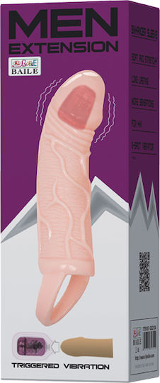 Baile Men Extension Penis Extension with Vibration Penis Extended Sleeve with Triggered Vibration Flesh 13.5cm