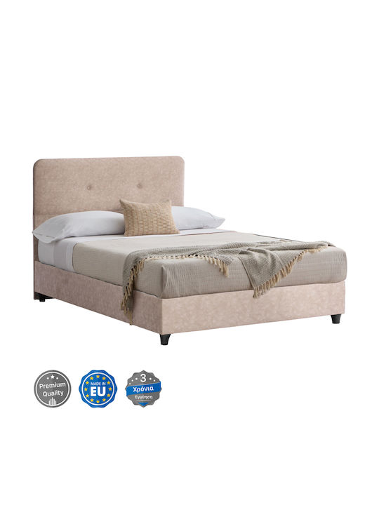 Dolores Semi-Double Fabric Upholstered Bed in Beige with Slats for Mattress 120x200cm