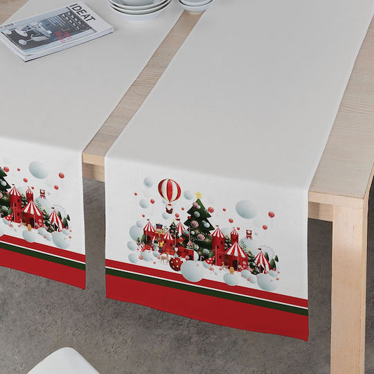 Makis Tselios Home Merryland Коледно Непетно Покривка за маса Тичър Бял Д150xШ45см.