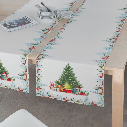 Makis Tselios Home Snow Christmas Stain-resistant Tablecloth Runner Fabric White L100xW45cm.