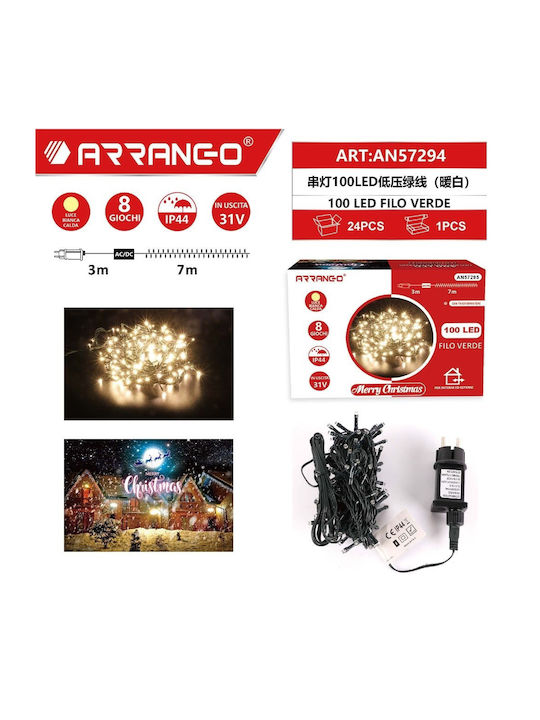 100 Λαμπάκια LED 10μ. Θερμό Λευκό Μπαταρίας σε Σειρά