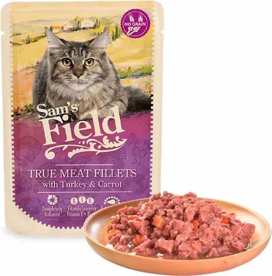 Sam's Field Υγρή Τροφή για Γάτες σε Φακελάκι με Γαλοπούλα χωρίς Σιτηρά 85gr