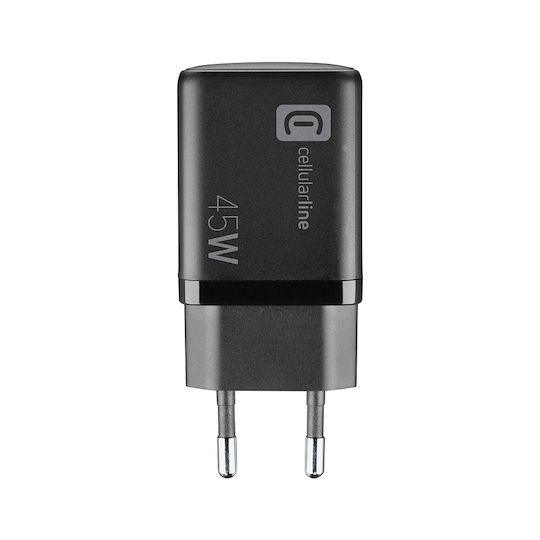 Cellular Line Φορτιστής Χωρίς Καλώδιο GaN με Θύρα USB-A και Θύρα USB-C 45W Power Delivery Μαύρος (ACHUSBGAN2PD45WK)