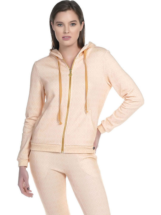 Bubble Logo Women's Sweatshirt Jacket Hooded Beige