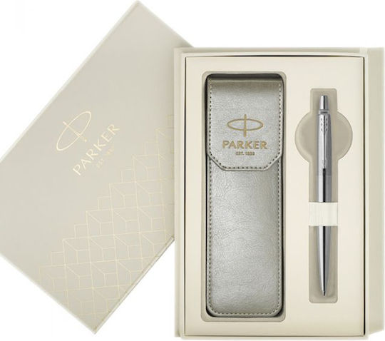 Parker Jotter Premium Pen Set Ballpoint Medium Made Of Silver Steel In A Case (In A Paper Cassette)