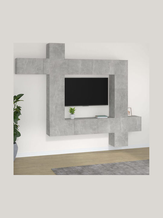 Living Room TV Unit Grey Concrete 9pcs L100xW30...