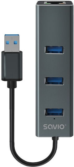 Savio USB-Hub 3 Anschlüsse USB 3.1 mit USB-A Anschluss Grau