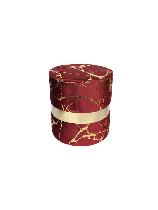 Stool For Living Room Upholstered with Velvet Bordeaux / Gold 34x34x38cm