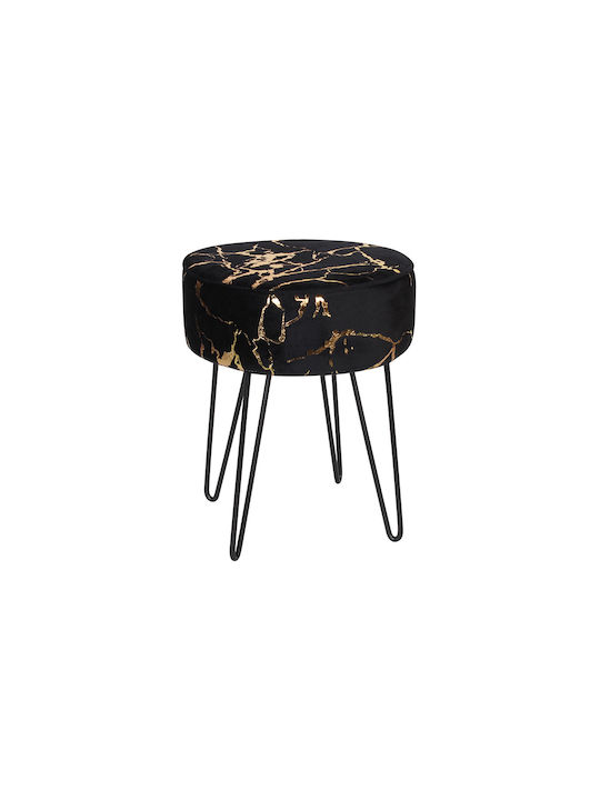 Hocker Für das Wohnzimmer Gepolstert mit Samt Black / Gold 28x28x34cm