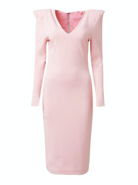 Forever Unique Midi Dress Long Sleeve Pink