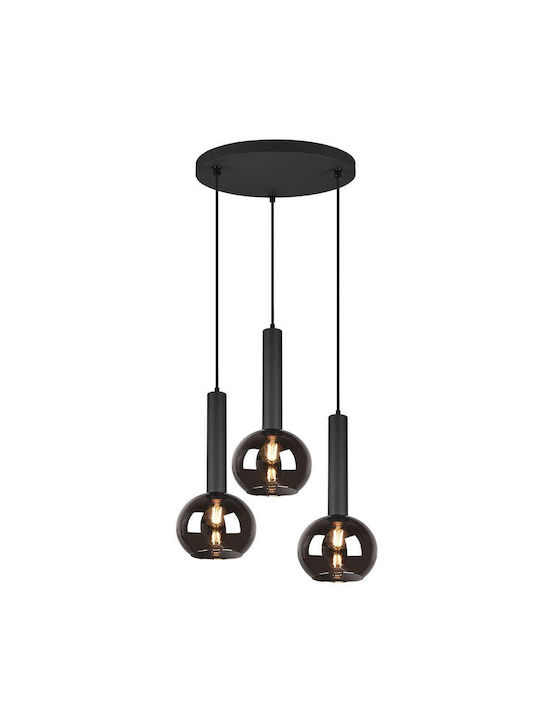 Trio Lighting Clayton Μοντέρνο Κρεμαστό Φωτιστικό Τρίφωτο με Ντουί E27 σε Μαύρο Χρώμα