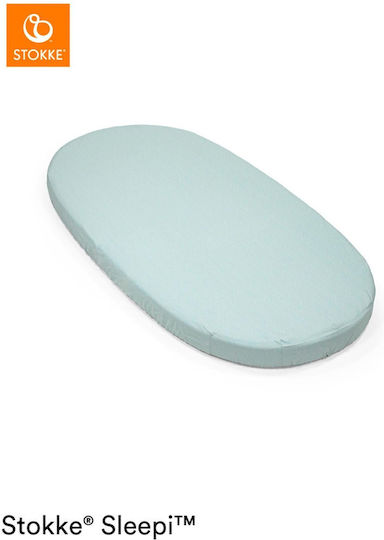 Stokke Sleepi Bed V3 Baby Sheet Cradle Cotton Dots Sage Light Blue 70x136cm