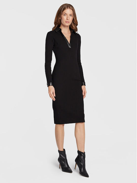 Guess Yasmine Midi Dress Long Sleeve Black