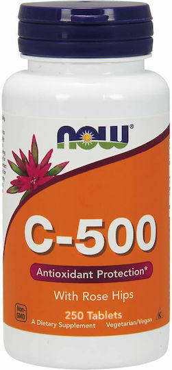 Now Foods C-500 With Rose Hips Vitamin for Immune System Boost, the Skin & Antioxidant Action 500mg 250 Tablets