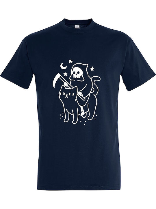 T-shirt Unisex " Death Rides A Cat " French Navy