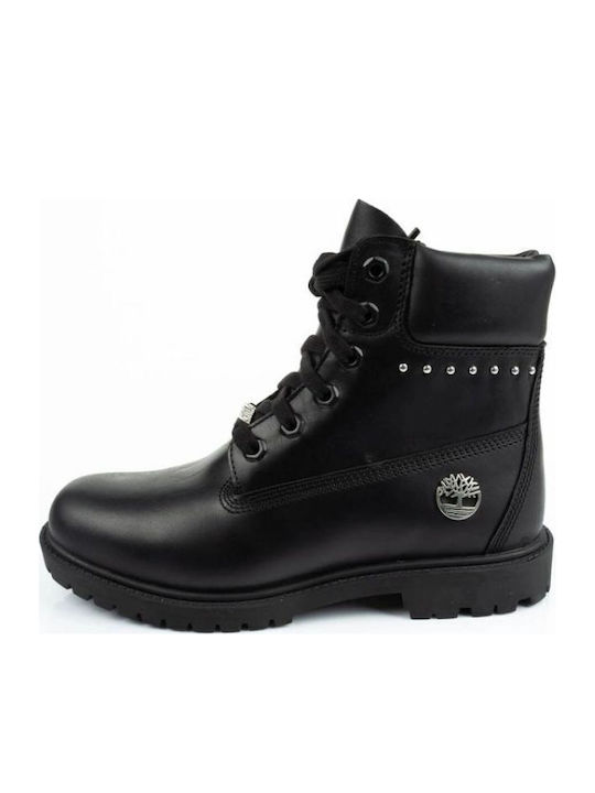 Leather Women's Ankle Boots with Medium Heel Black