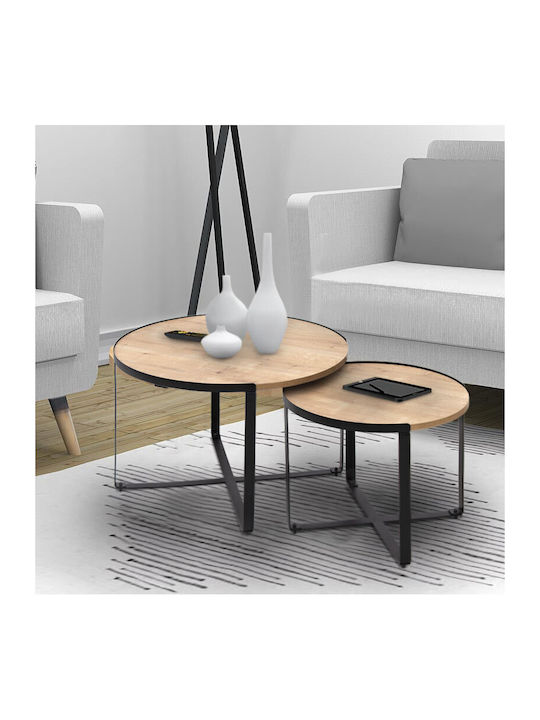 Round Zigon Set Davis Wooden Beige 2 Pieces M70xL69xH46cm