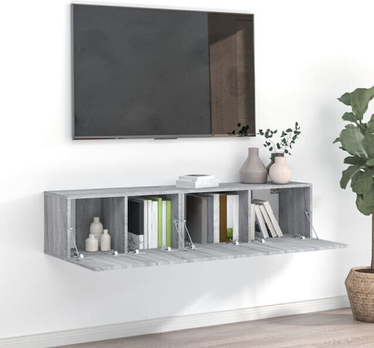 Wall-Mounted Living Room Cabinet Made of Particle Board with Lighting Grey 80x30x30cm