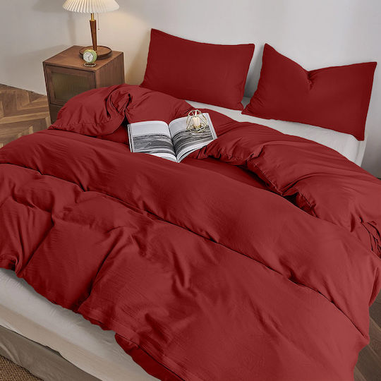 Lino Home Чаршаф Кралица с Ластик 160x200+32см. Moderna Бургундско