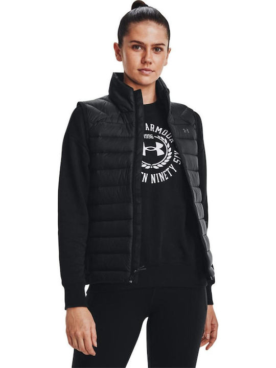 Scurtă Jachetă de femei Fără mâneci Puffer Waterproof pentru iarnă Black / Pitch Gray