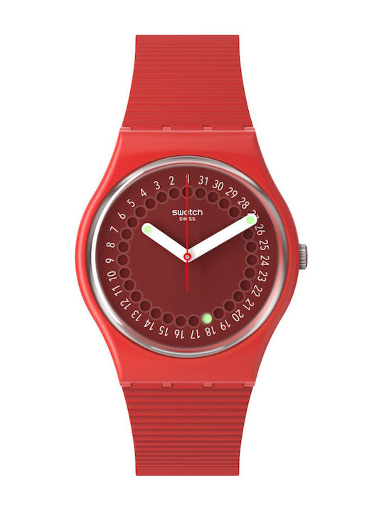 Swatch Wela Γυναικείο Ρολόι 34mm Μπαταρίας με Κόκκινο Καουτσούκ Λουράκι