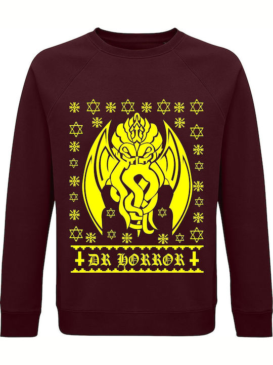 Sweatshirt Unisex Organic " Ugly Christmas Sweater Dr Horror " Burgundy