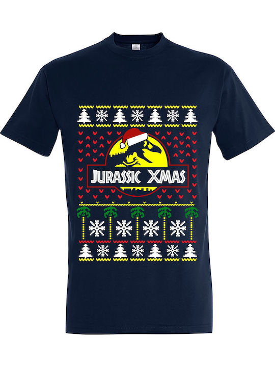 T-Shirt Unisex "Hässliches Weihnachts-T-Shirt Jurassic Christmas" French Navy