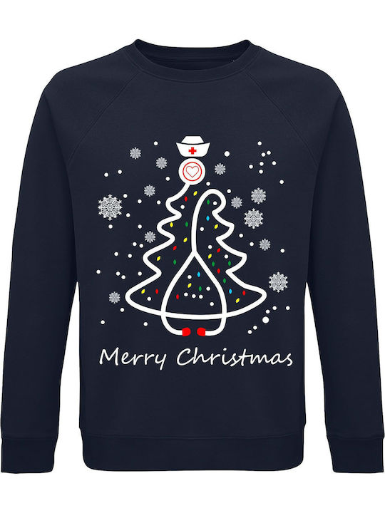 Sweatshirt Unisex Organic " Ugly Christmas Sweater Nurse " French Navy