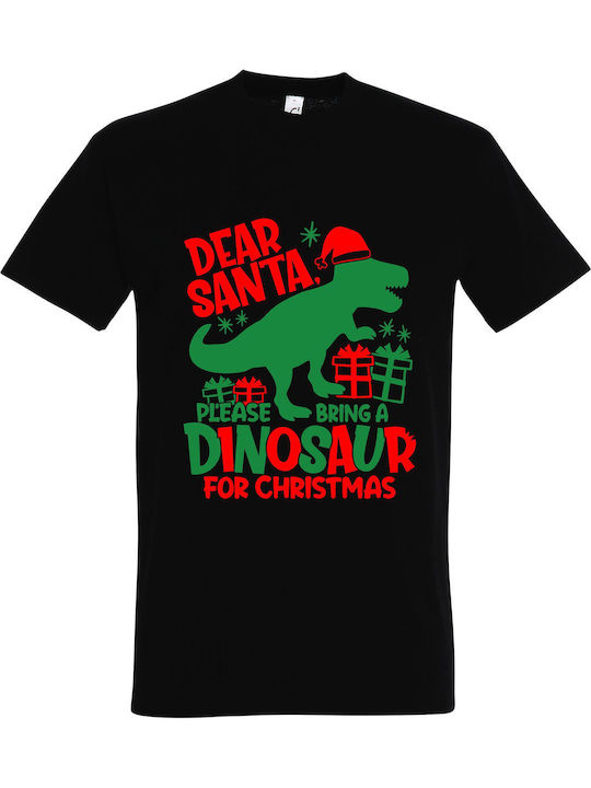 Tricou Unisex "Dragă Moș Crăciun, te rog adu-mi un dinozaur de Crăciun" Negru