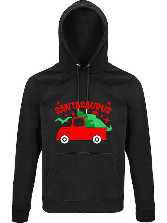 Hoodie Unisex Bio "SantaSaurus Truck Weihnachten" Schwarz