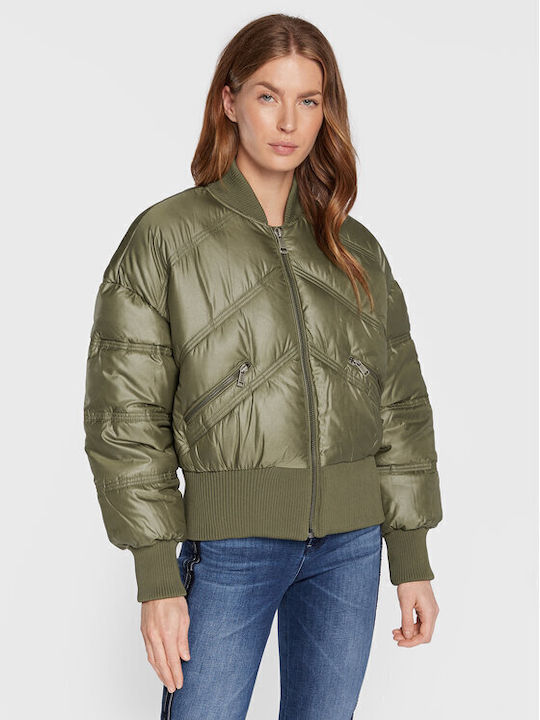 Guess Jacke Bomber aus Kunstleder Grün