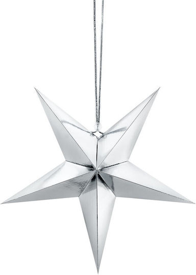 PartyDeco Weihnachtlicher Dekorativer Anhänger Stern Papier Silber 1Stück