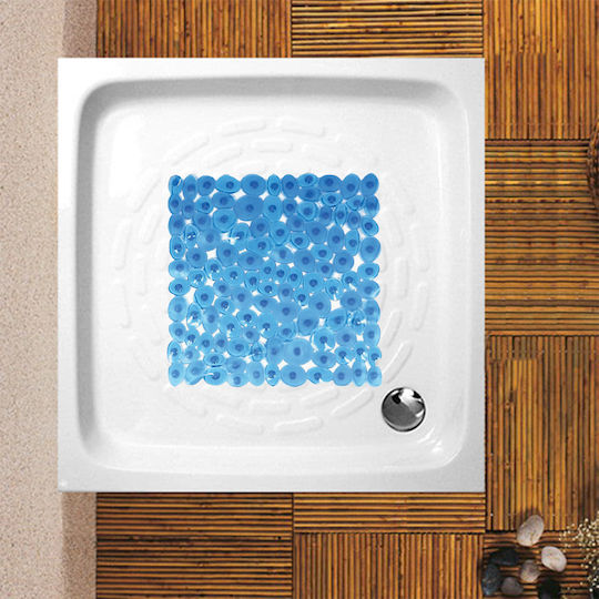 San Lorentzo Carre Rutschfeste Badematte mit Saugnäpfen Blau 44x44εκ.