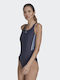 Adidas Mid 3-Stripes Athletic One-Piece Swimsuit Shadow Navy/Blue Dawn