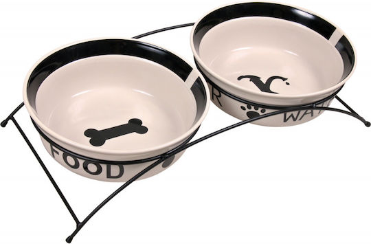 Trixie Ceramic Ceramică Bol Mâncare & Apă pentru Câine & Pisică pe Bază 2x 600ml 25cm în Culoare Alb