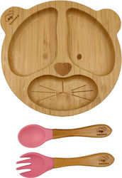 Feeding Set Λιοντάρι made of Bamboo with Non-Slip Base Pink 3pcs