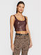 Women's Crop Top Leather Sleeveless Burgundy