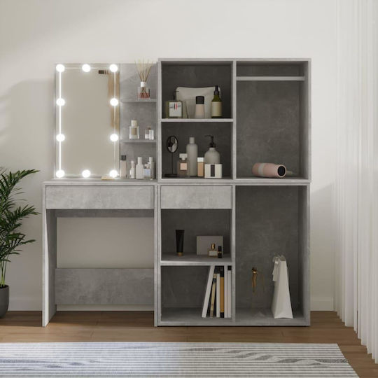 Bodenstehende Schminktisch Schlafzimmer Holz Grau Beton mit Spiegel 60x40x140cm