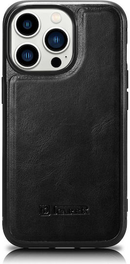 iCarer Leather Oil Wax Back Cover Δερμάτινο Μαύρο (iPhone 14 Pro Max)