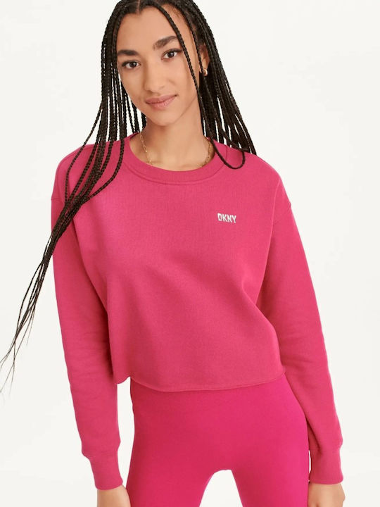 DKNY Damen Crop Top Langärmelig Fuchsie