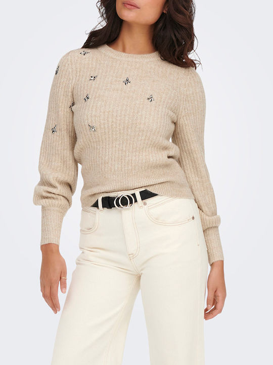 Only Damen Langarm Pullover Birch Cream