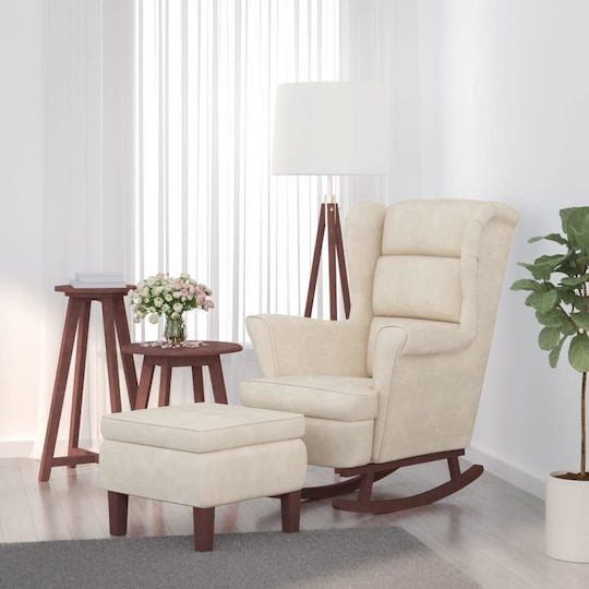 Schaukelstuhl mit Fußhocker Samt Cream 78x93x97cm