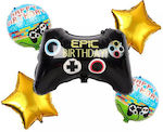 Set of 5 Balloons Foil Gold Birthday-Celebration Round Video Games 45cm