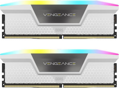 Corsair Vengeance RGB White 32GB DDR5 RAM with 2 Modules (2x16GB) and 5600 Speed for Desktop