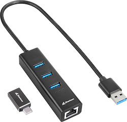 Sharkoon USB-Hub 4 Anschlüsse (USB-A / USB-C) + Ethernet Sharkoon USB-Hub 4 Anschlüsse (USB-A / USB-C) + Ethernet