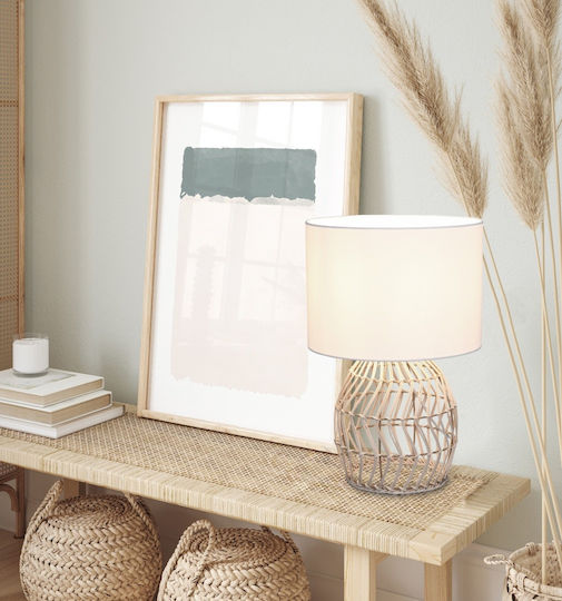 Trio Lighting Rike Винтидж Настолна лампа за Цокъл E27 с Бежов Абажур и Основа