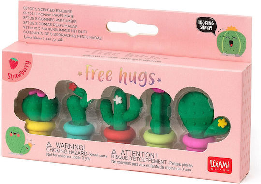 Legami Milano Eraser Set for Pencil and Pen Free Hugs Cactus 5pcs