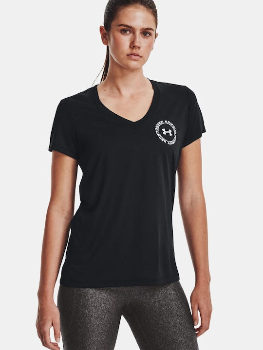 Under Armour Damen Sport T-Shirt mit V-Ausschnitt Schwarz