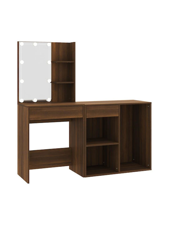 Wooden Makeup Dressing Table Καφέ Δρυς with Mirror 60x40x140cm